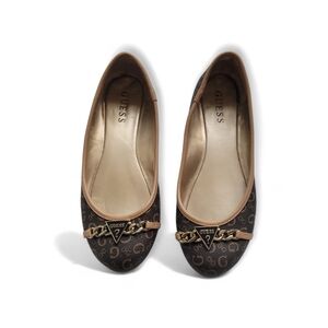 Guess GF GENNA 2 Monogram Logo Brown Flats With Chain And Plaque 7